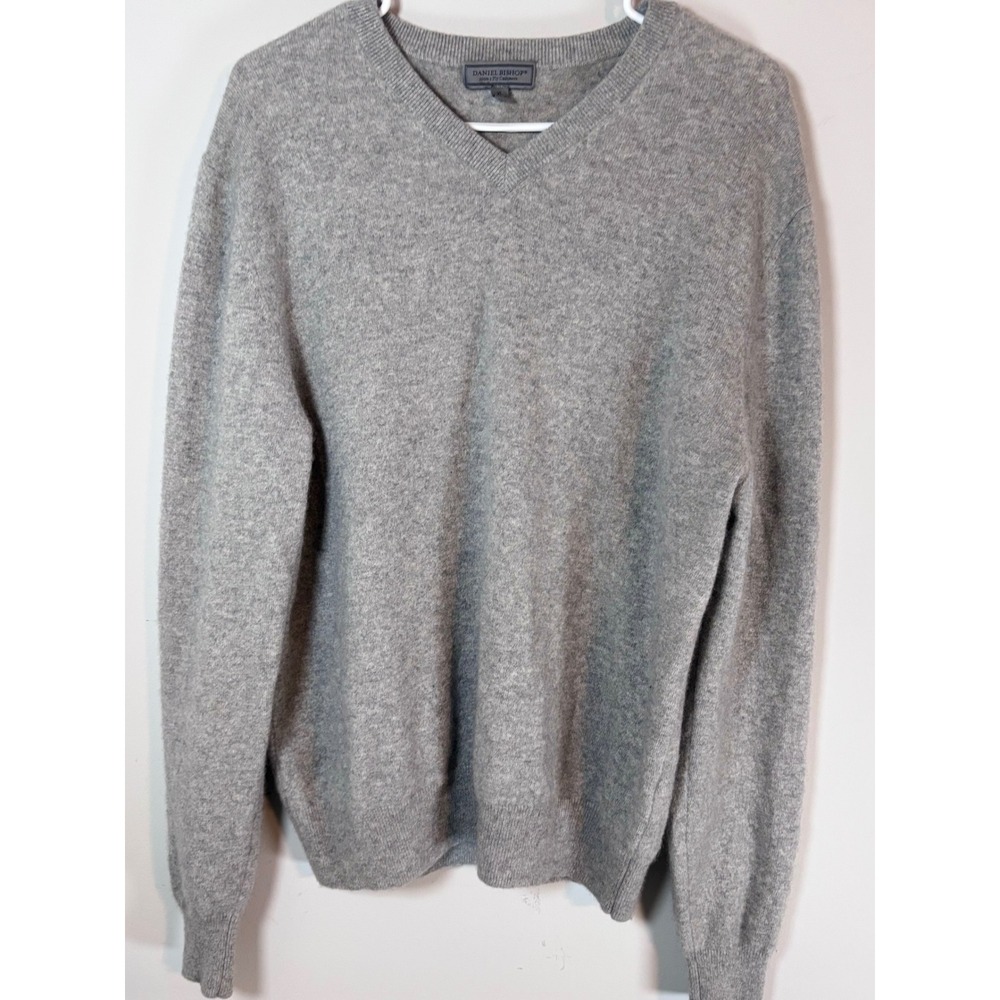 Daniel Bishop Mens XL Grey 100% 2 Ply Cashmere V-Neck Pullover Sweater